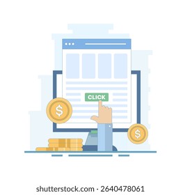 PPC marketing concept, pay per click or CPC PPC, Website paid advertising, internet advertising, Pay per click. Illustration for website, page, app, poster and banner. Vector illustration.
