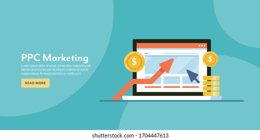 PPC marketing, Marketing Investment, Search engine marketing, Pay er click campaign - conceptual flat design vector banner