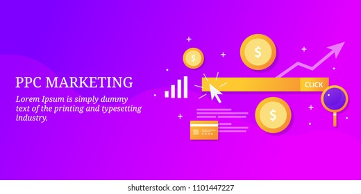 PPC marketing - Pay per click advertising - Adwords marketing vector banner with icons