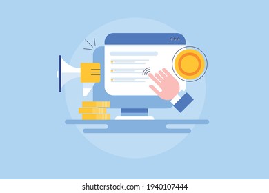 PPC-Marketing, Pay per Click, bezahlte Werbung, Kosten pro Klick - konzeptionelle Vektorgrafik mit Symbolen