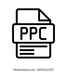 PPC Outline Icon. Pay Per Click Advertising Thin line PPC icon symbolizing paid traffic, CPC campaigns, and digital ads.