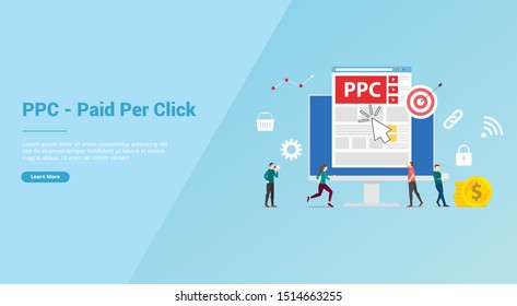 ppc paid or pay per click concept with people team for website template or banner landing homepage - vector