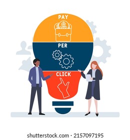 PPC - Pago por acrónimo. fondo de concepto de negocio. concepto de ilustración vectorial con palabras clave e iconos. ilustración con iconos para banner web, volante, página de inicio 
