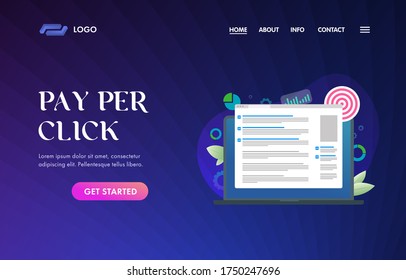 PPC - Pay Per Click Advertising Campaign UI UX vector web template for website header, banner, slider or landing page. Browser window with search results and contextual advertisements