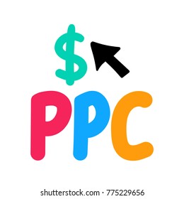 PPC or pay per click. Badge, mark, symbol, icon vector hand drawn illustration on white background.
