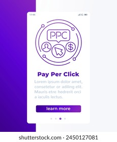 PPC, pay per click banner design with line icon