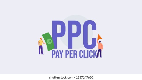PPC Pago por clic. Estrategia de inversión de negocio pago por efectivo y tarjeta de crédito tecnologías de marketing de medios sociales información en línea referencia para la publicidad y el vector promocional de apoyo a los usuarios.