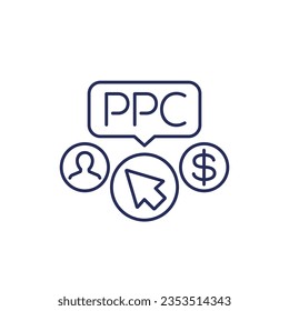 ppc, icono de línea de pago por clic en blanco