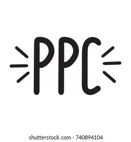 PPC or pay per click. Vector hand drawn illustration on white background.
