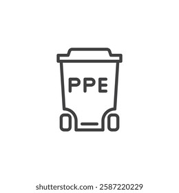PPE Disposal line icon. linear style sign for mobile concept and web design. A trash bin with used PPE items outline vector icon. Symbol, logo illustration. Vector graphics