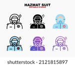 PPE or Hazmat suit icon style line, outline, flat, glyph, color, gradient. Editable stroke and pixel perfect. Can be used for digital product, presentation, print design and more.