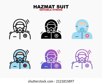 PPE or Hazmat suit icon style line, outline, flat, glyph, color, gradient. Editable stroke and pixel perfect. Can be used for digital product, presentation, print design and more.