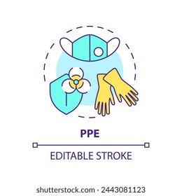 PPE multi color concept icon. Personal protective equipment. Risk assessment, industrial hygiene. Round shape line illustration. Abstract idea. Graphic design. Easy to use presentation, article