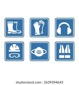Ppe or personal protective equipment sign set. Workwear, protective vest, glasses and hardhat icon set.