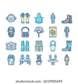 ppe protective safety kit doodle icons set vector. construction protect, doctor mask manufacture, builder safety, glove, disinfect ppe protective safety kit sketch hand drawn