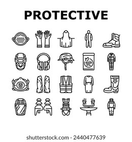 juego de iconos de kit de seguridad protectora de ppe vector. construcción proteger, fabricación de máscara de doctor, seguridad del constructor, guante, desinfectar kit de seguridad protectora de ppe ilustraciones de contorno negro