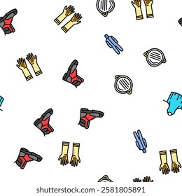 ppe protective safety kit vector seamless pattern thin line illustration