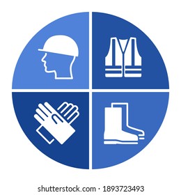 PPE required caution sign in diagram form - Personal protective equipment icons set for industry and working areas under construction - isolated vector collection