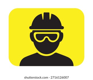 Símbolo requerido de EPP – Silueta de sombrero duro y gafas – Icono de seguridad amarillo para zonas de Industrial