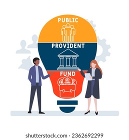 PPF - siglas del Fondo de Previsión Pública. fondo de concepto de negocio.  concepto de ilustración vectorial con palabras clave e iconos. ilustración con iconos para banner web, volante, aterrizaje