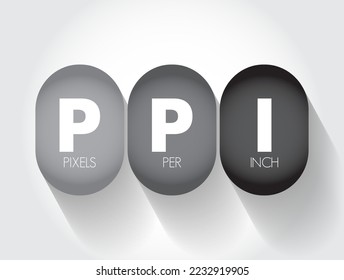 PPI - Píxeles por pulgada son mediciones de la densidad de píxeles de un dispositivo de imagen electrónica, fondo de concepto de tecnología de acrónimo