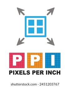 PPI - Pixels Per Inch. Measurements guideline of the pixel density of an electronic image device. Acronym technology. set square grid, with different point size, vector pattern grid.