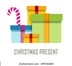 Ppile of colorful wrapped gift boxes. Mountain gifts sale. Beautiful Christmas present box with overwhelming bow. Gift box icon. Gift symbol. Christmas gift box. Isolated vector illustration