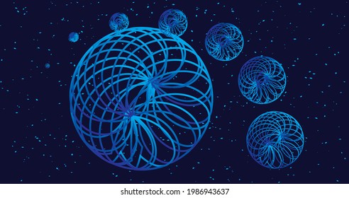 Pplanet system on Dark background starry sky. Abstract Vector illustration