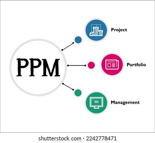 PPM - Project Portfolio Management Acronym. Infographic template with icons
