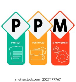 PPM - Project Portfolio Management acronym. business concept background. vector illustration concept with keywords and icons. lettering illustration with icons for web banner, flyer, landing pag