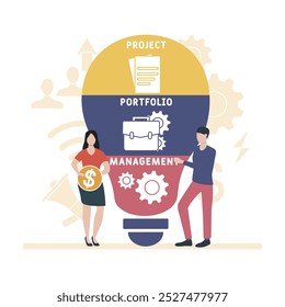 PPM - acrónimo de gestión de Carteras de proyectos. fondo de concepto de negocio. concepto de Ilustración vectorial con Palabras claves e íconos. ilustración de letras con íconos para Anuncio de Web, volante, página de destino