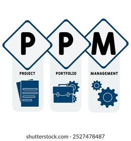 PPM - Project Portfolio Management acronym. business concept background. vector illustration concept with keywords and icons. lettering illustration with icons for web banner, flyer, landing pag