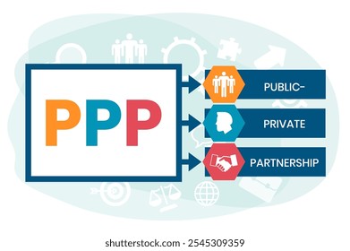 PPP - Acrônimo de parceria público-privada. plano de fundo do conceito de negócios. conceito de ilustração vetorial com palavras-chave e ícones. ilustração de letras com ícones para banner da Web, folheto, página inicial