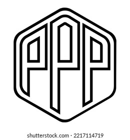 PPP three-letter polygon iconic logo design vector template, monogram, abstract, wordmark, letter mark, business, typography, flat, minimalist, brand, initial letter logo, symbol, geometric,  isolated