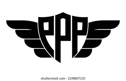 PPP three-letter wings iconic logo design vector template, monogram, abstract, wordmark, letter mark, business, typography, flat, minimalist, brand, initial letter logo, symbol, geometric,  isolated