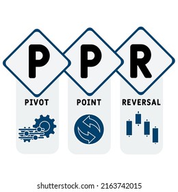 PPR - Pivot Point Reversal-Akronym. Hintergrund des Unternehmenskonzepts. Vektorgrafik-Konzept mit Schlagwörtern und Symbolen. Buchstabengrafik mit Symbolen für Web-Banner, Flyer, Landing-Page