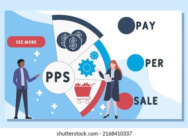 PPS - Pay Per Sale Akronym. Hintergrund des Unternehmenskonzepts.  Vektorgrafik-Konzept mit Schlagwörtern und Symbolen. Buchstabengrafik mit Symbolen für Web-Banner, Flyer, Landing-Page