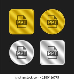 Ppt business presentation file format symbol gold and silver metallic coin logo icon design