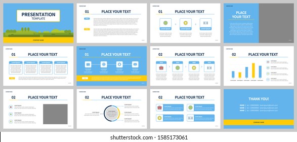 PPT Corporate Identity, Infographic Elements. Nature Cover Collection. Sky-Blue Presentation Slide Set. Minimal Vector Advertising Banner Portfolio Template. Cover Design.