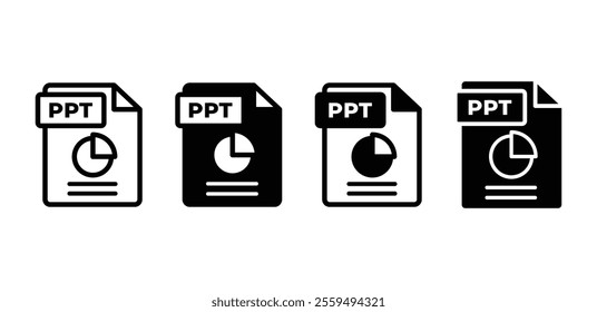 PPT file format document type icon symbol sign vector design simple black white color illustration collection isolated