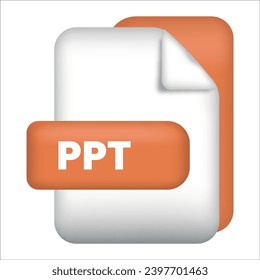 PPT file format icon. PPT file format 3d render icon with white background. PPT file format document color icon vector