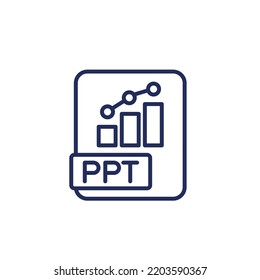 PPT file format line icon, presentation and slides vector