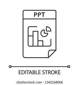 PPT File Format Linear Icon. Presentation File. Slide Show. Thin Line Illustration. Contour Symbol. Vector Isolated Outline Drawing. Editable Stroke