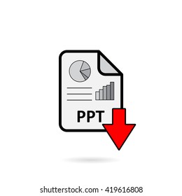 PPT file with red arrow download button on white background vector