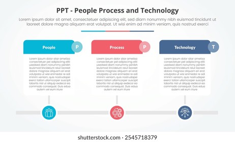 conceito infográfico de estrutura PPT para apresentação de slide com tabela grande no estilo de linha do tempo horizontal com lista de 3 pontos com vetor de estilo plano