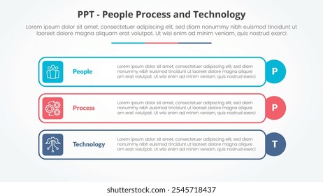 PPT framework infographic concept for slide presentation with outline rectangle box and circle edge with 3 point list with flat style vector