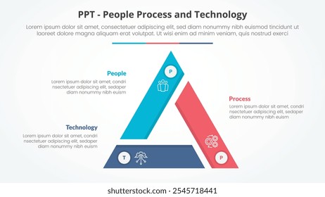 Conceito infográfico de estrutura PPT para apresentação de slides com triângulo circular triângulo circular corte borda centro com lista de 3 pontos com vetor estilo plano