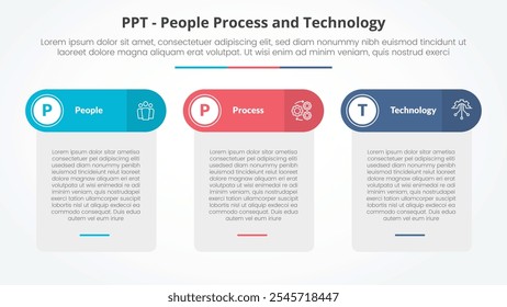 PPT framework infographic concept for slide presentation with table box and round header with 3 point list with flat style vector