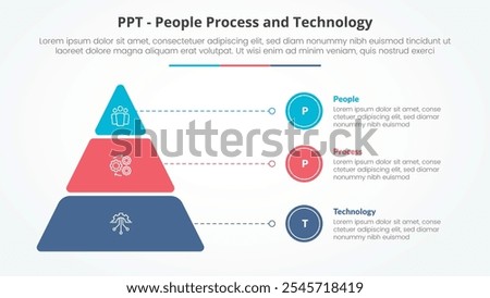 PPT framework infographic concept for slide presentation with round pyramid and line pointer with 3 point list with flat style vector