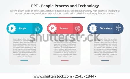 PPT framework infographic concept for slide presentation with table box and round header with 3 point list with flat style vector